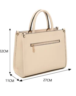RIFLE - Borsa due manici naturale con tasca posteriore e parte frontale decorata, tracolla removibile