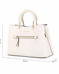 RIFLE - Borsa due manici naturale con tre scomparti principali e tasca frontale, tracolla removibile