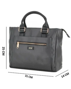 RIFLE - Borsa due manici nera con doppia tasca frontale, tracolla removibile