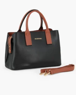 RIFLE - Borsa due manici nero/cuoio con tre scomparti principali, tracolla removibile