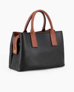 RIFLE - Borsa due manici nero/cuoio con tre scomparti principali, tracolla removibile