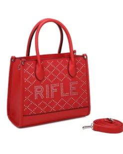RIFLE - Borsa due manici rossa con tasca posteriore e strass, tracolla removibile