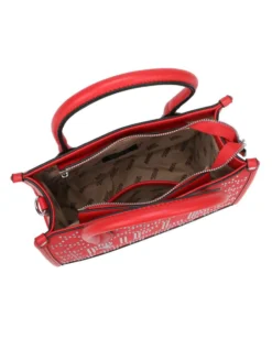 RIFLE - Borsa due manici rossa con tasca posteriore e strass, tracolla removibile