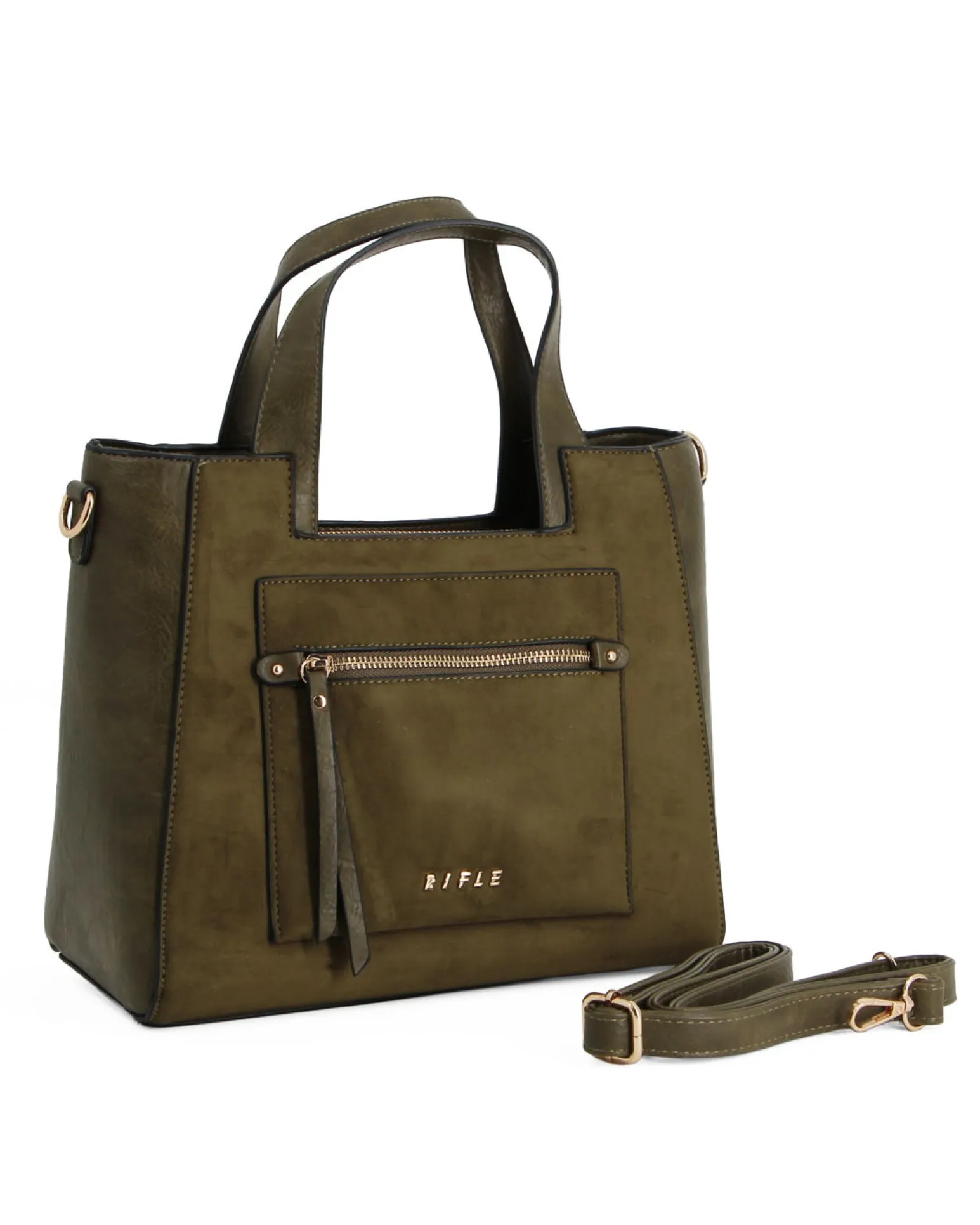 RIFLE - Borsa due manici verde con parte frontale scamosciata, tracolla removibile