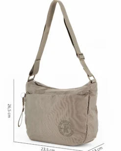RIFLE - Borsa mezzaluna taupe con tasca frontale