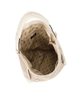RIFLE - Borsa sacca beige con tasche frontali e mini pattina con borchie, tracolla removibile