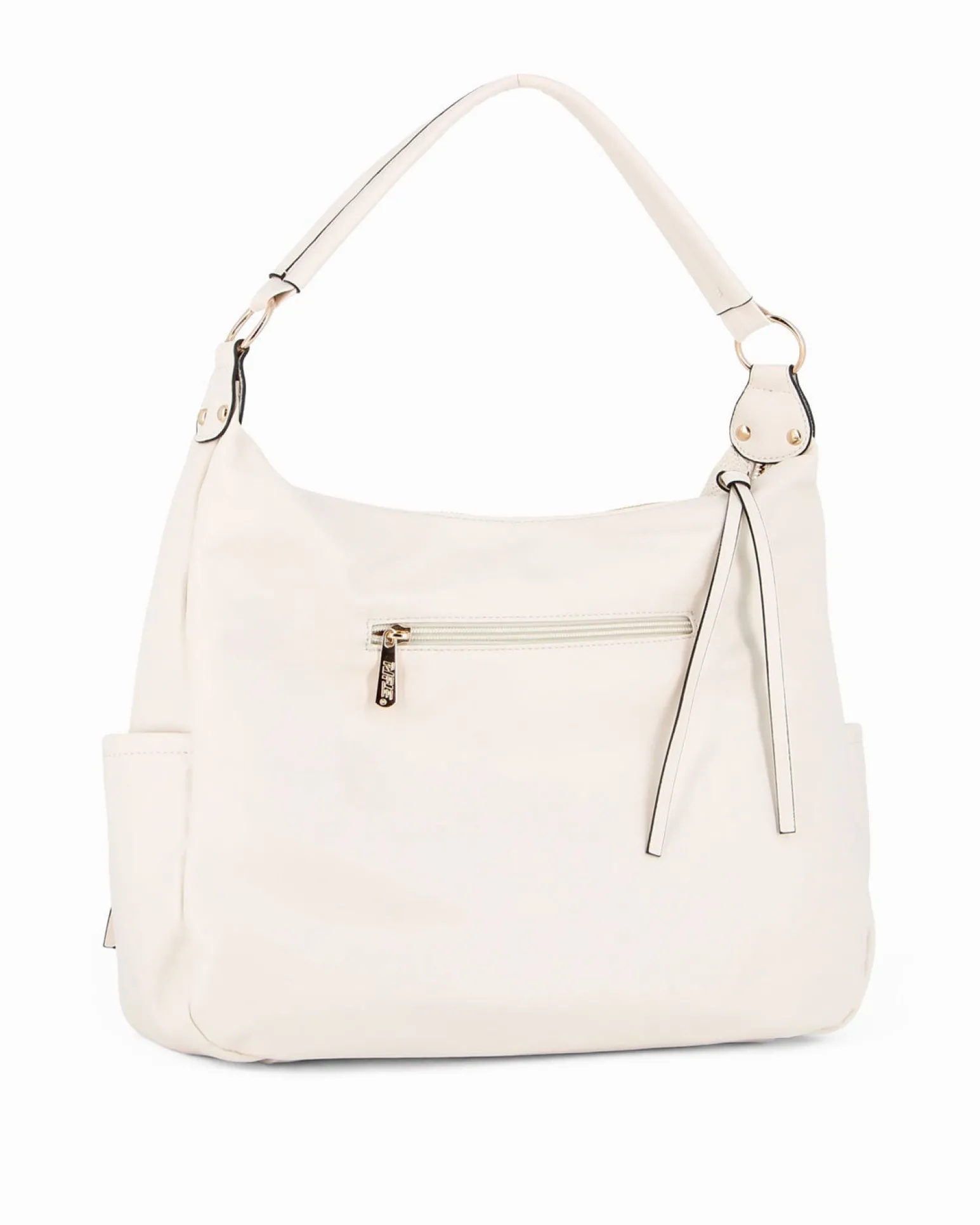 RIFLE - Borsa sacca beige logata con zip frontali, vericali e tasche laterali, tracolla removibile