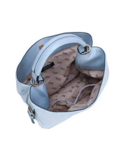 RIFLE - Borsa sacca celeste con fibbie laterali e parte frontale scamosciata, tracolla removibile