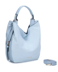 RIFLE - Borsa sacca celeste con fibbie laterali e parte frontale scamosciata, tracolla removibile