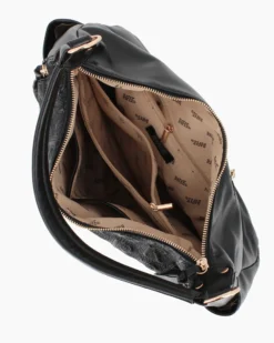 RIFLE - Borsa sacca nera logata con zip frontali, vericali e tasche laterali, tracolla removibile