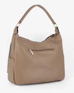 RIFLE - Borsa sacca taupe con zip frontali verticali e tasche laterali, tracolla removibile
