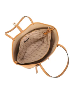 RIFLE - Borsa shopping camel scamosciata con pattina e chiusura a girello, tracolla removibile