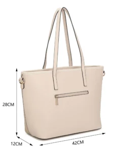 RIFLE - Borsa shopping naturale con parte frontale effetto paglia e tasca posteriore, tracolla removibile