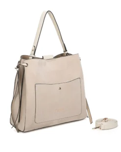 RIFLE - Borsa un manico beige scamosciata con due scomparti principali e tasca frontale, tracolla removibile