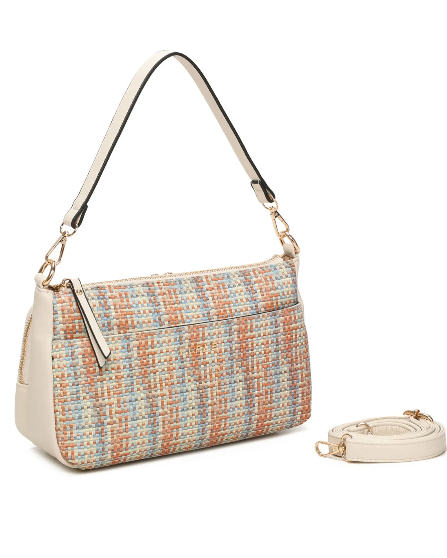 RIFLE - Borsa un manico multicolor effetto intreccio con tasca frontale e posteriore, tracolla removibile