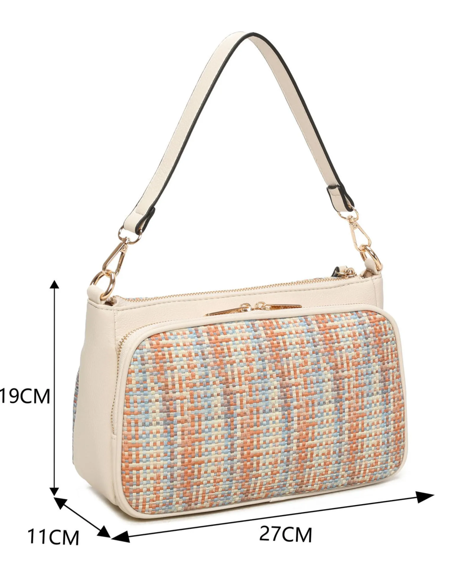 RIFLE - Borsa un manico multicolor effetto intreccio con tasca frontale e posteriore, tracolla removibile