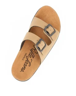 RIFLE - Ciabatta beige con doppia fibbia e sottopiede in VERA PELLE