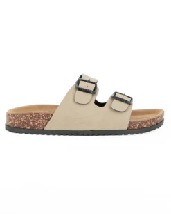 RIFLE - Ciabatta beige con doppia fibbia e sottopiede in VERA PELLE