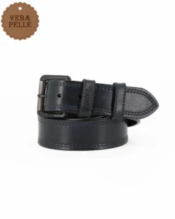 RIFLE - Cintura blu da uomo in VERA PELLE con fibbia nichel free