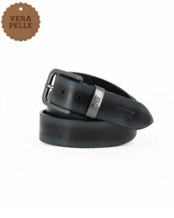 RIFLE - Cintura blu sfumata da uomo in VERA PELLE con fibbia nichel free