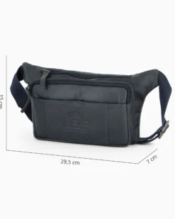 RIFLE - Marsupio blu da uomo in VERA PELLE con doppia tasca frontale