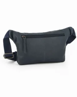 RIFLE - Marsupio blu da uomo in VERA PELLE con doppia tasca frontale