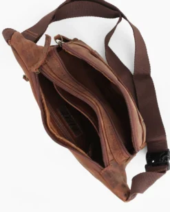RIFLE - Marsupio cognac da uomo in VERA PELLE con doppia tasca frontale