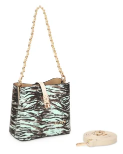 RIFLE - Minibag animalier celeste con tre scomparti principali e pattina con chiusura a girello, tracolla removibile