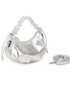 RIFLE - Minibag argento con manico arricciato, tracolla removibile