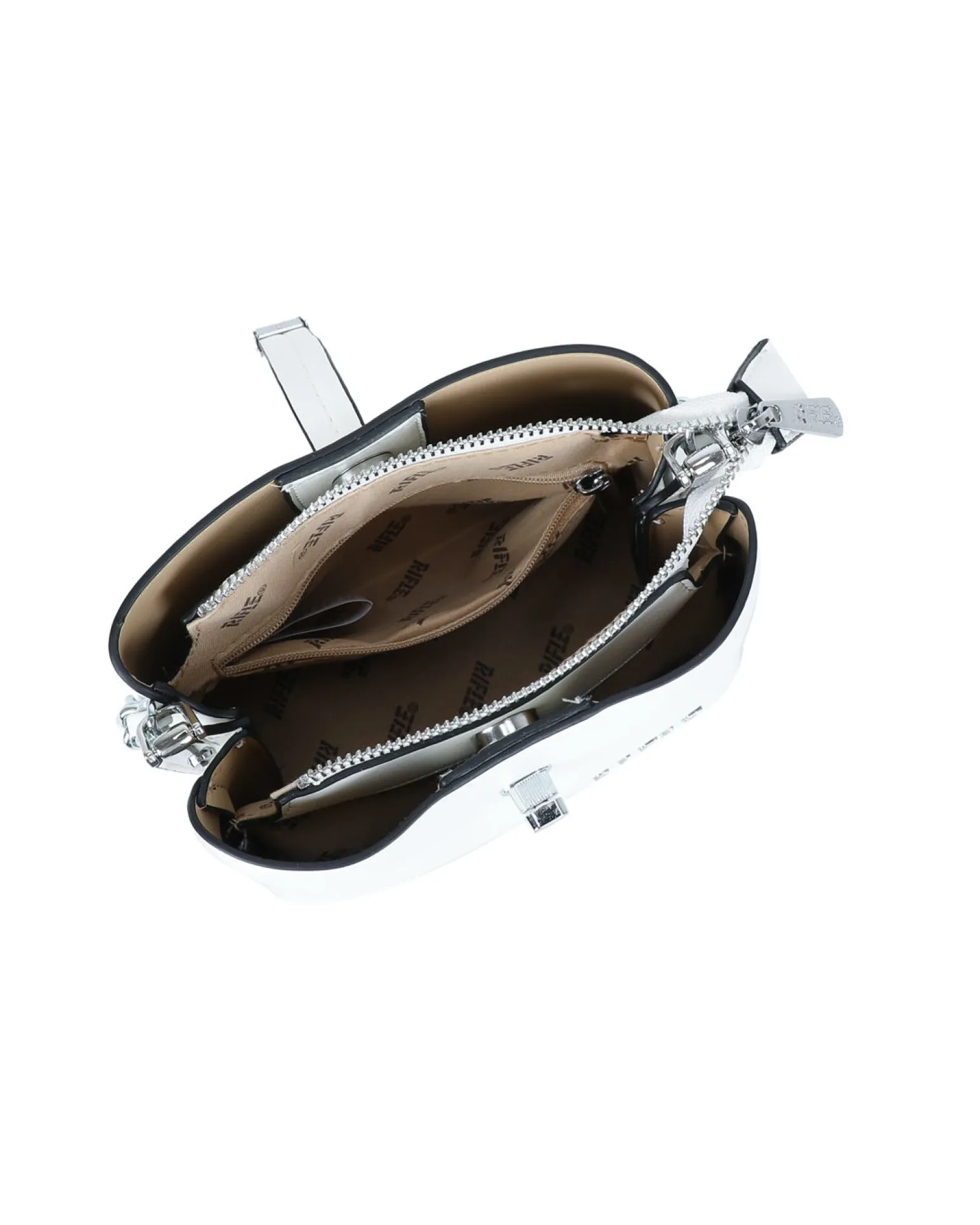 RIFLE - Minibag bianca con tre scomparti principali e pattina con chiusura a girello, tracolla removibile