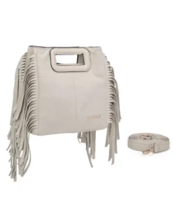 RIFLE - Minibag naturale scamosciata con frange, tracolla removibile