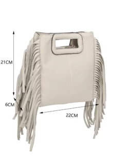 RIFLE - Minibag naturale scamosciata con frange, tracolla removibile