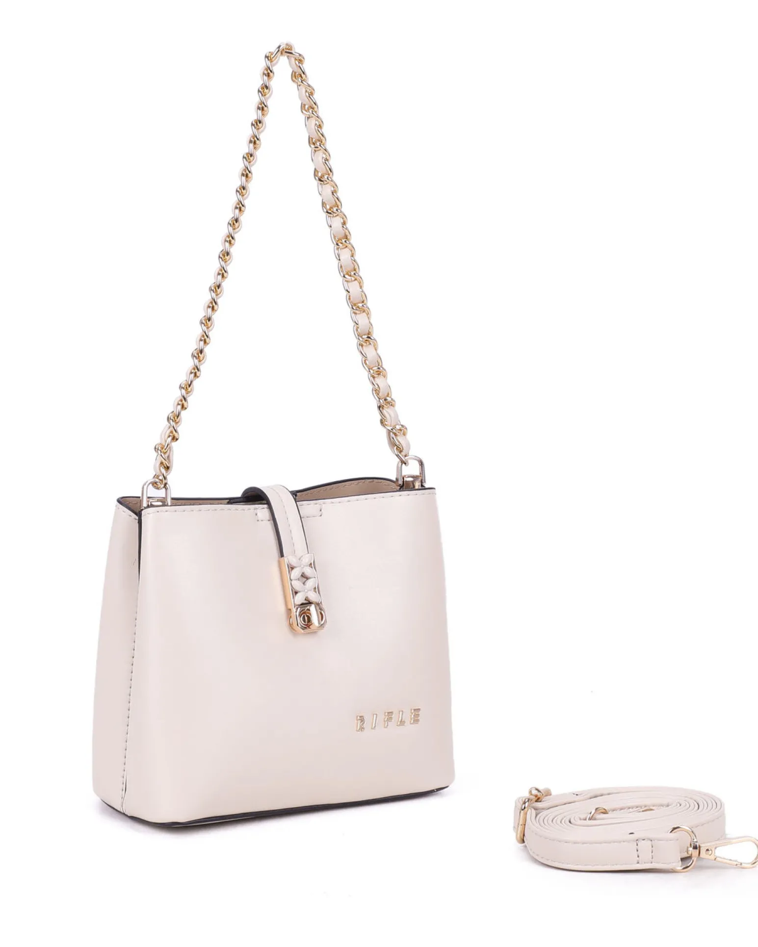 RIFLE - Minibag nude con tre scomparti principali e pattina con chiusura a girello, tracolla removibile