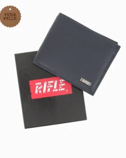 RIFLE - Portafoglio blu in VERA PELLE con ribaltina interna