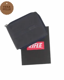 RIFLE - Portafoglio blu in VERA PELLE con chiusura a zip