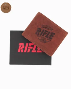 RIFLE - Portafoglio cognac da uomo in VERA PELLE con ribaltina interna
