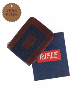RIFLE - Portafoglio da uomo jeans/cuoio in VERA PELLE