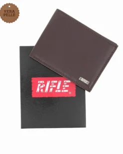 RIFLE - Portafoglio marrone in VERA PELLE con ribaltina interna