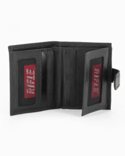 RIFLE - Portafoglio nero in VERA PELLE con pattina e taschino posteriore