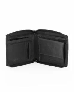 RIFLE - Portafoglio nero in VERA PELLE con chiusura a zip