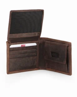 RIFLE - Portafoglio uomo cognac con logo frontale e ribaltina in VERA PELLE