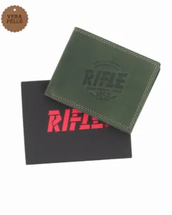 RIFLE - Portafoglio verde da uomo in VERA PELLE con ribaltina interna