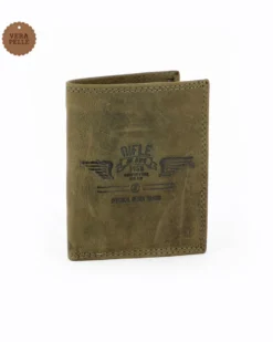 RIFLE - Portafoglio verde in VERA PELLE da uomo con pattina e ribaltina interna