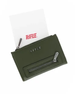 RIFLE - Portafoglio verde orizzontale da donna con zip frontale