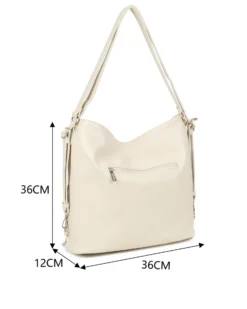 RIFLE - Sacca/Zaino beige con tasca posteriore e parte frontale scamoscia con frange