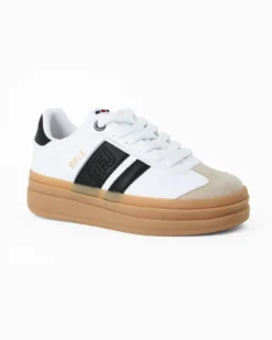 RIFLE - Sneakers bianca da donna con patch posteriore e bande laterali nere