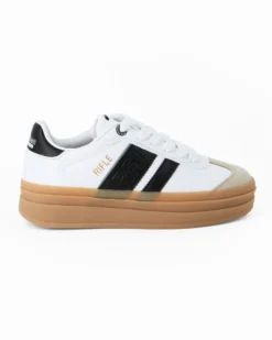 RIFLE - Sneakers bianca da donna con patch posteriore e bande laterali nere