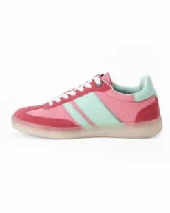 RIFLE - Sneakers rosa da donna con patch posteriore e bande laterali verde acqua