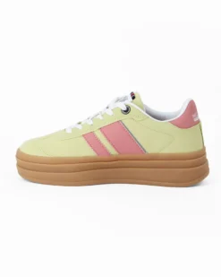 RIFLE - Sneakers verde da donna con patch posteriore e bande laterali rosa