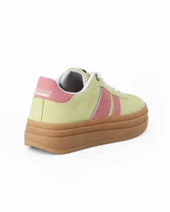 RIFLE - Sneakers verde da donna con patch posteriore e bande laterali rosa